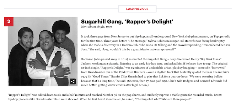 [2] Sugarhill Gang, ‘Rapper’s Delight’ Non-album single, 1979