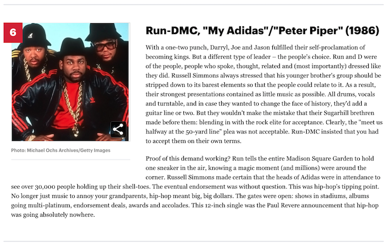 [6] Run-DMC "My Adidas"/"Peter Piper" (1986)