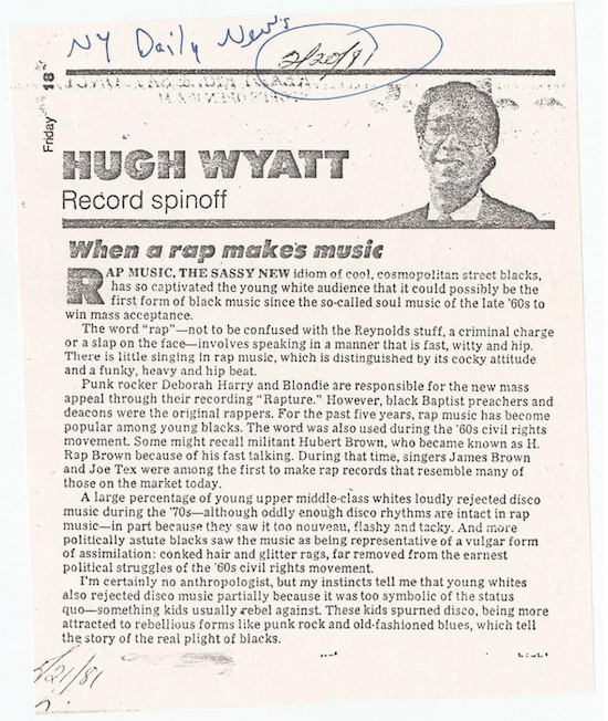 "When a rap makes music" (New York Daily News 1981-02-20)