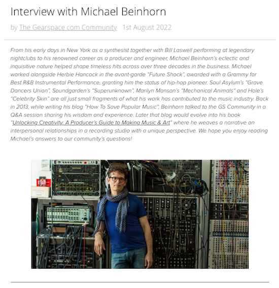 Interview with Michael Beinhorn : Gearspace.com