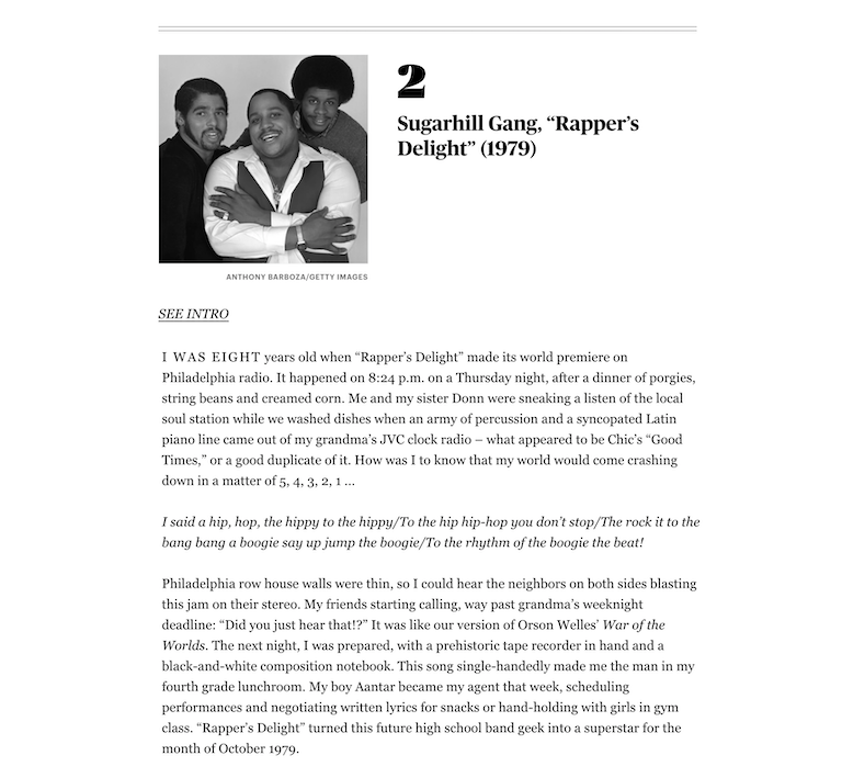 [2] Sugarhill Gang, “Rapper’s Delight” (1979) Rolling Stone Magazine
